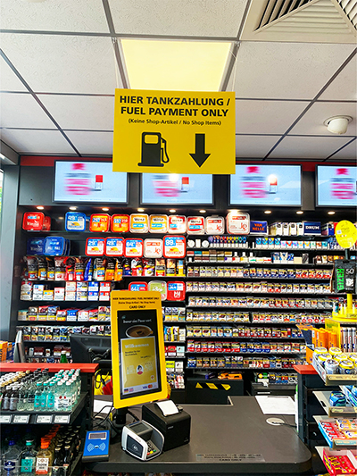SIQMA Smoove self-checkout system in store area with fuel payment only indication